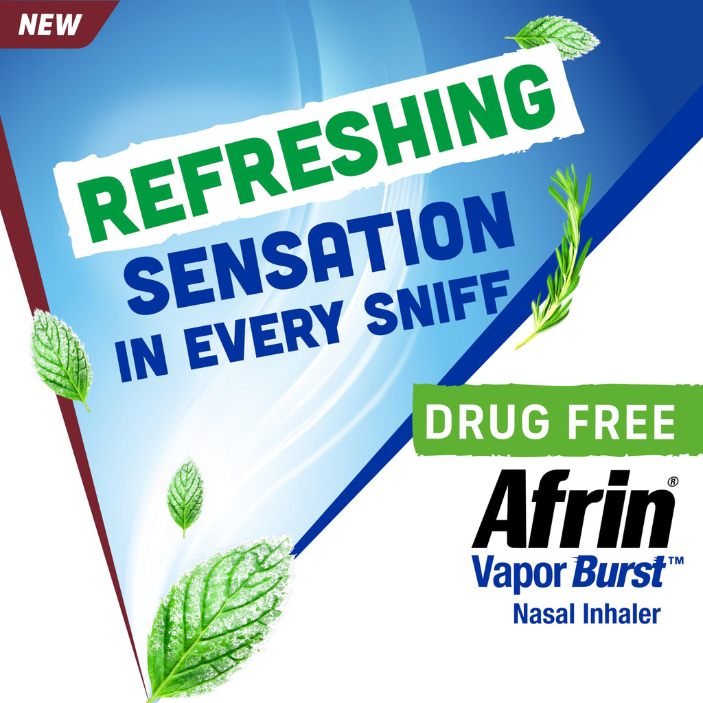 Afrin New Vapor Burst, On-The-Go Daily Inhaler, 100% Drug Free, Infused with Natural Eucalyptol, Rosemary Oil, and Menthol 0.8 m