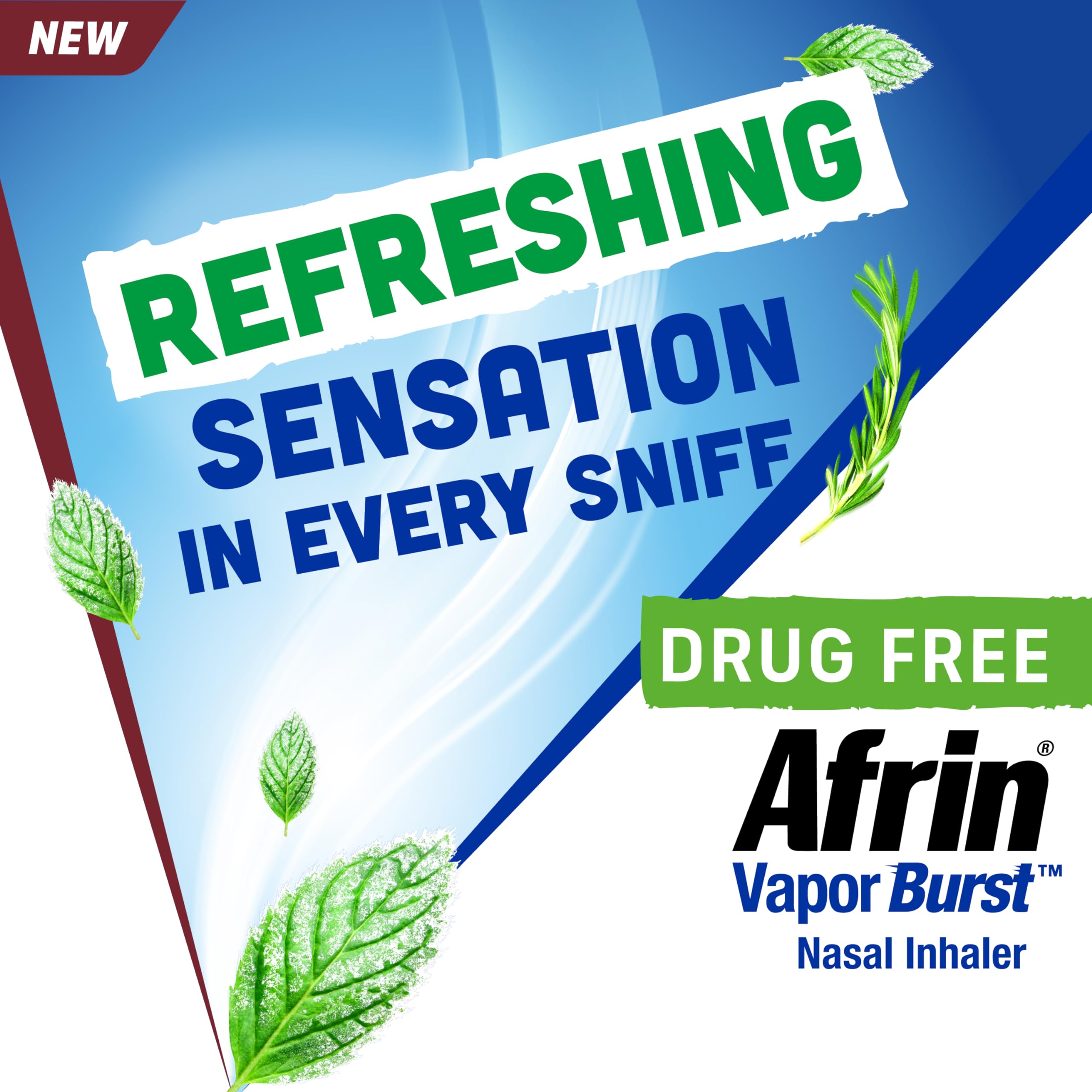 Afrin New Vapor Burst, On-The-Go Daily Inhaler, 100% Drug Free, Infused with Natural Eucalyptol, Rosemary Oil, and Menthol 0.8 m