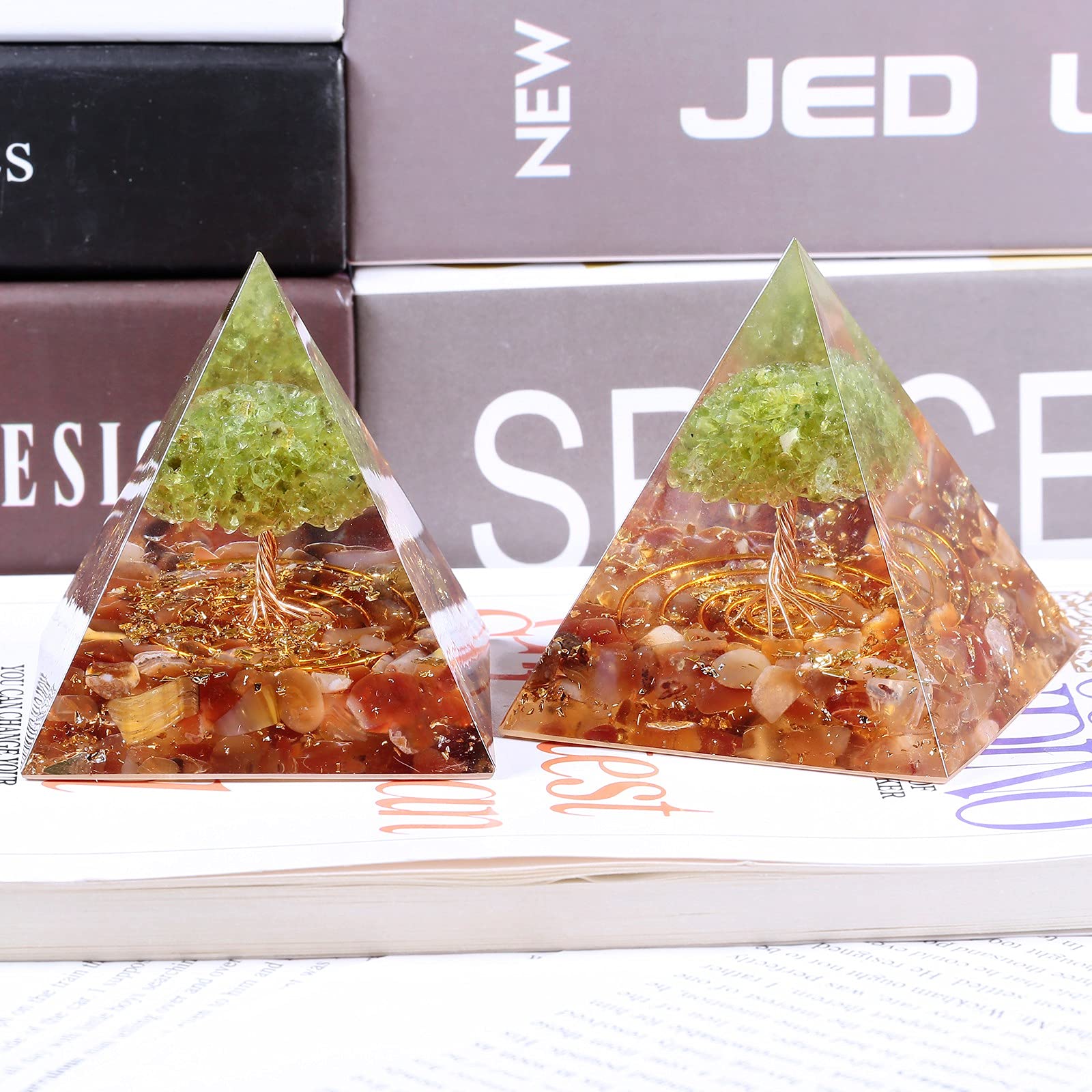 SUNYIK Orgone Pyramid & Orgone Pendulum Set, Tree of Life Orgonite Energy Generator & Orgone Crystal Points Pendulum for Divinat