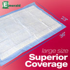 Emerald Incontinence Underpads, 50 Pads, Waterproof Plastic Backing, Highly Absorbent Cotton Fluff, Non-Skid, for Bedwetting, Pe
