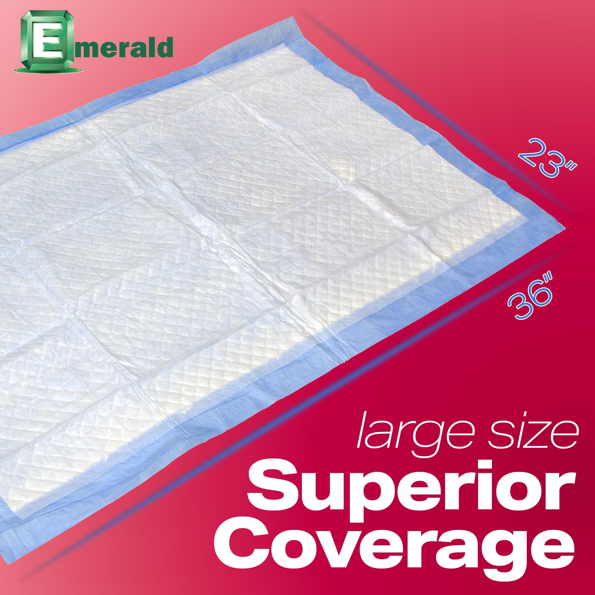 Emerald Incontinence Underpads, 50 Pads, Waterproof Plastic Backing, Highly Absorbent Cotton Fluff, Non-Skid, for Bedwetting, Pe