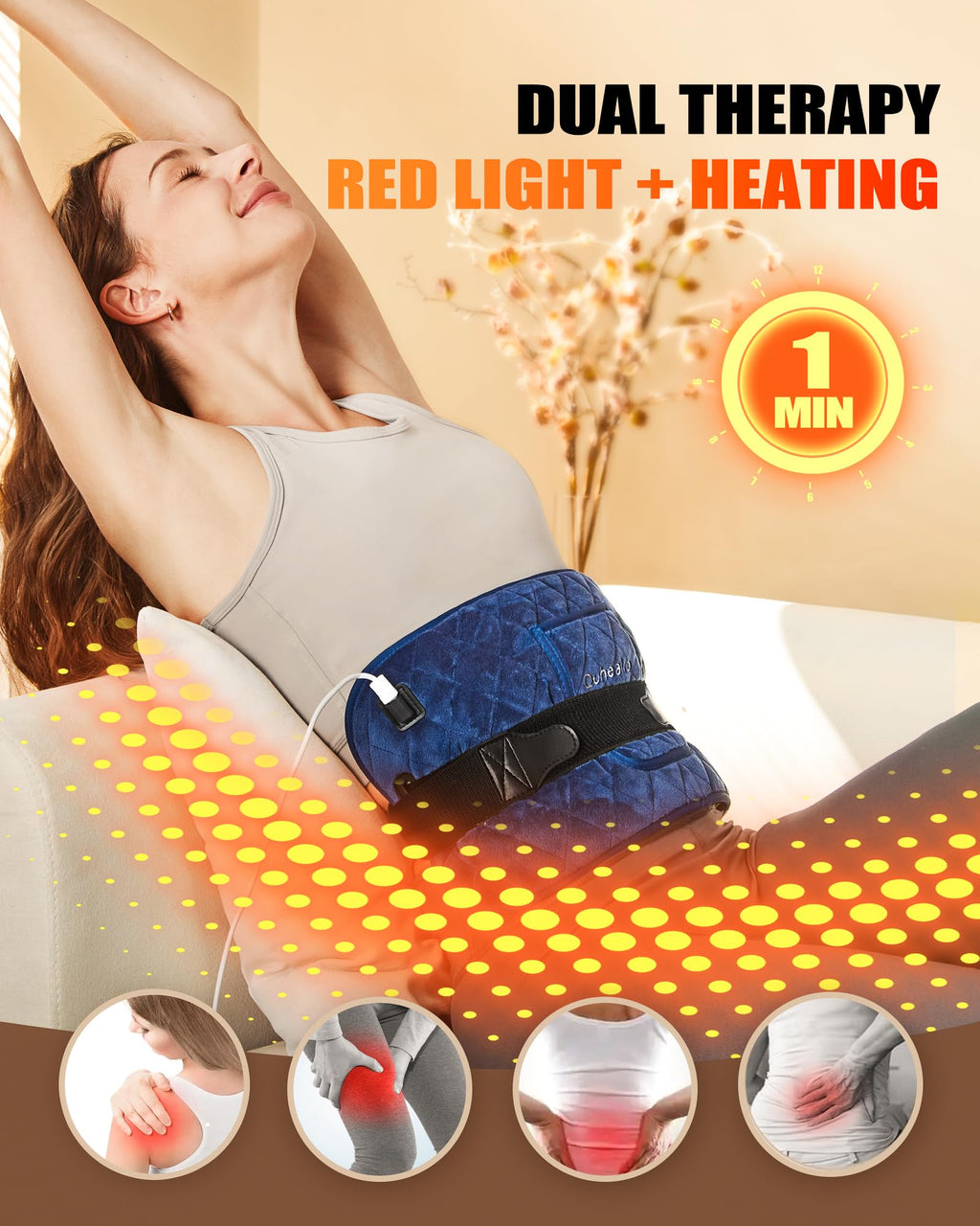 Quhealro Red Light Therapy for Body, Heating Pad Belt, 660nm & 850nm Red Light Near Infrared Heated Therapy Wrap for Lower Back