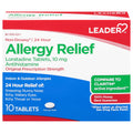 Leader 24 Hour Allergy Relief, Loratadine 10mg Tablets, Non-Drowsy, Antihistamine, Indoor and Outdoor, Counteract Allergy, 10 Ta