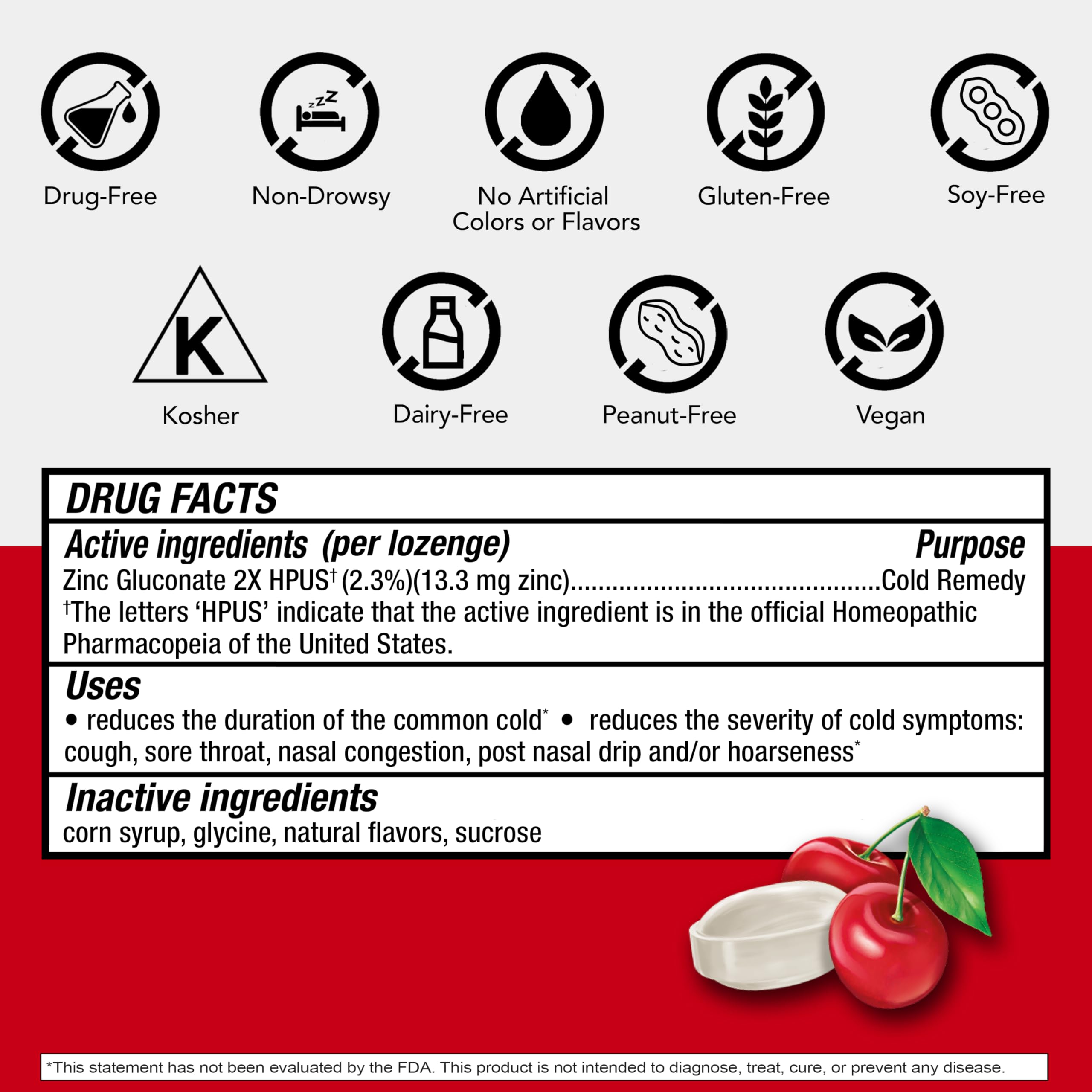Cold-EEZE Natural Cherry Zinc Lozenges, Homeopathic Cold Remedy, Reduces Duration of the Common Cold, Sore Throat, Cough, Conges