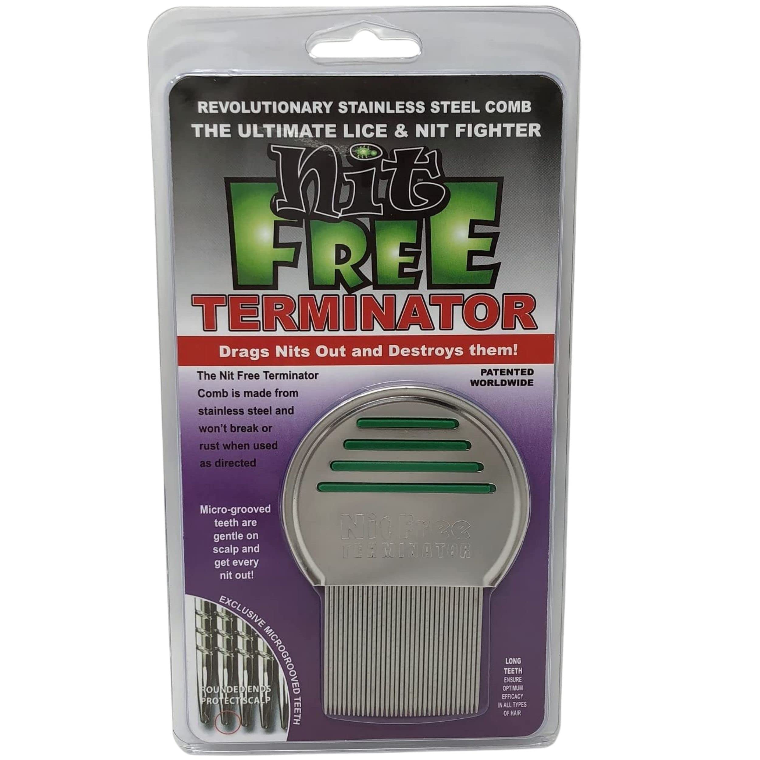 Nit Free Terminator Lice Comb - Professional Stainless Steel Comb for Effective Head Lice Treatment (Color May Vary) (Pack of 1)