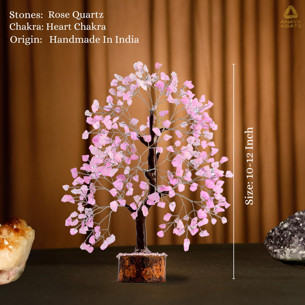 Rose Quartz Crystal Tree for Home Decor, Office Desk Decoration, Chakra Healing Crystals and Stone for Positive Energy, Money, G