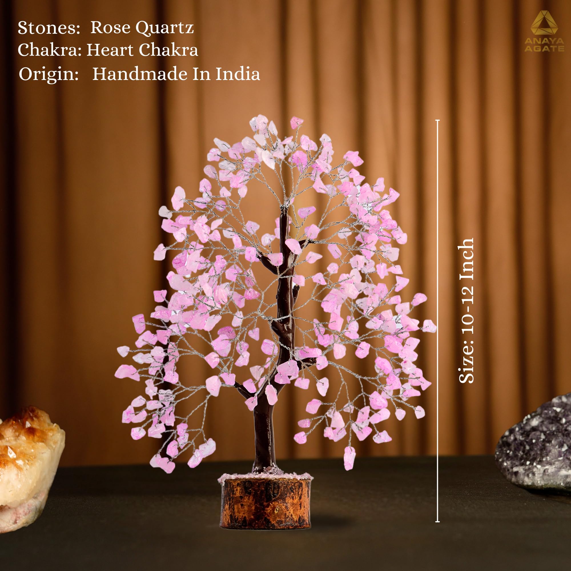 Rose Quartz Crystal Tree for Home Decor, Office Desk Decoration, Chakra Healing Crystals and Stone for Positive Energy, Money, G
