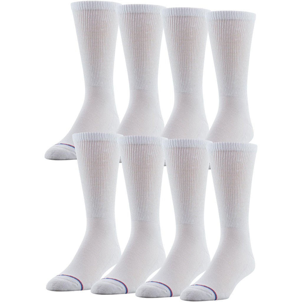 MediPEDS 8 Pair Diabetic Crew Socks with Non-Binding Top, White, Shoe Size: Shoe Size: Men 7-12 and Ladies 10-13