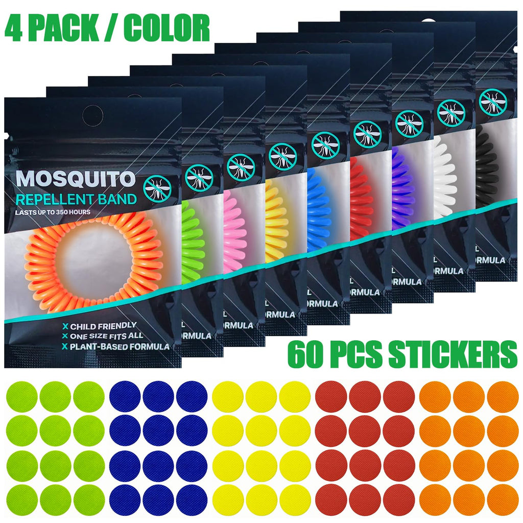 Mosquito Repellent Bracelets 36 Pack, Individually Wrapped Mosquito Repellent Bands with 60 Pcs Mosquito Stickers Patches, DEET