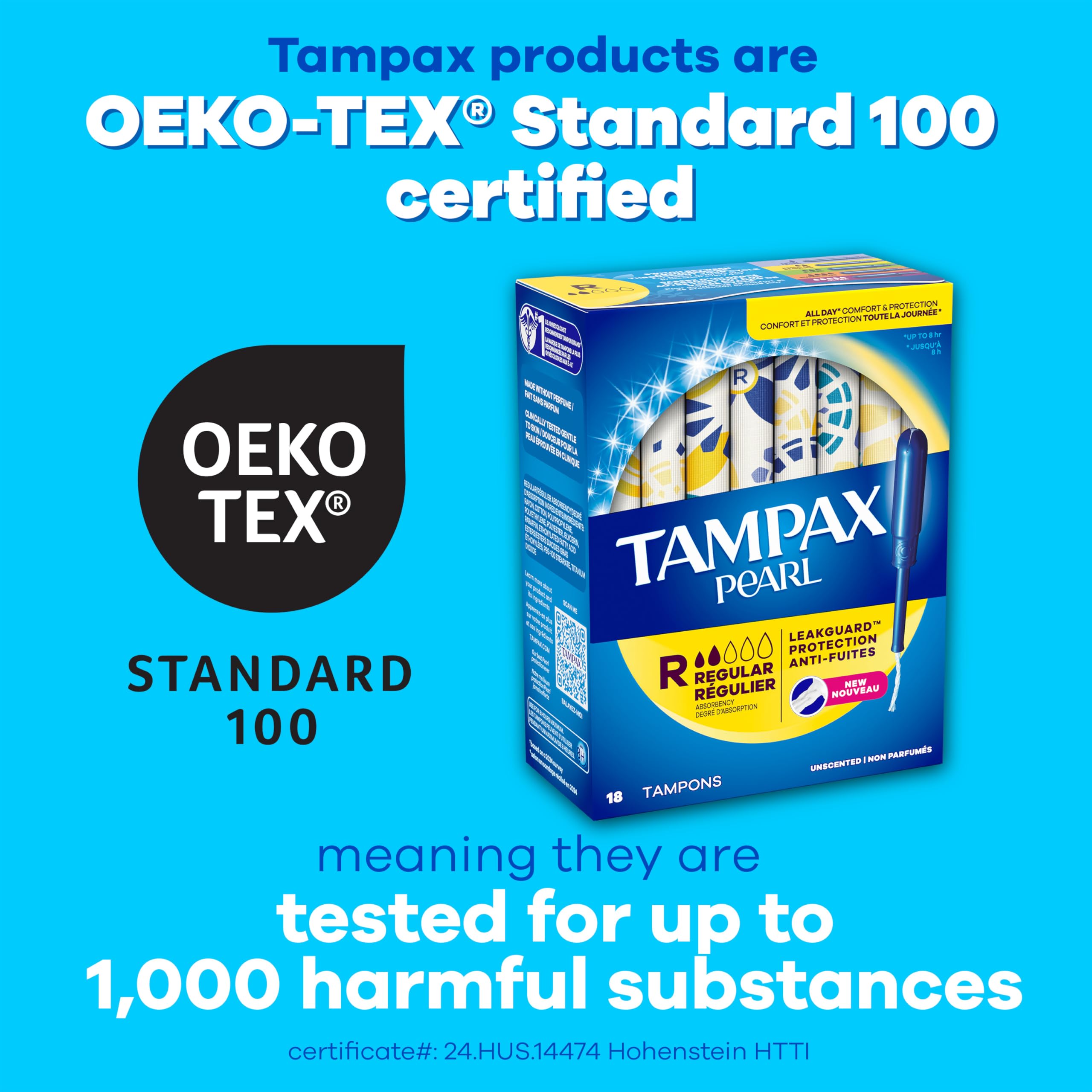 Tampax Pearl Tampons, with LeakGuard Braid, Ultra Absorbency, Unscented, 60 Count
