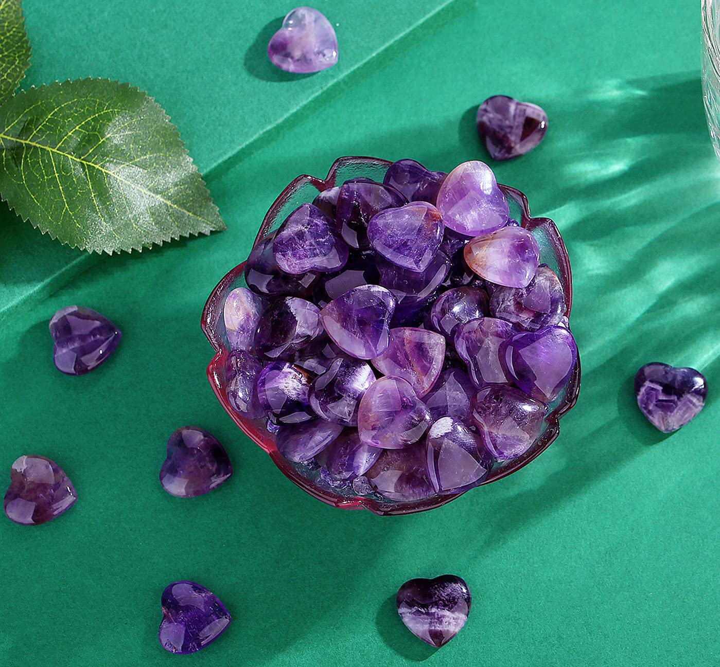 QINJIEJIE 20 PCS Amethyst Heart Crystal Purple Healing Crystals Natural Cute Stones Pocket Healing Palm Love Bulk Set Wholesale