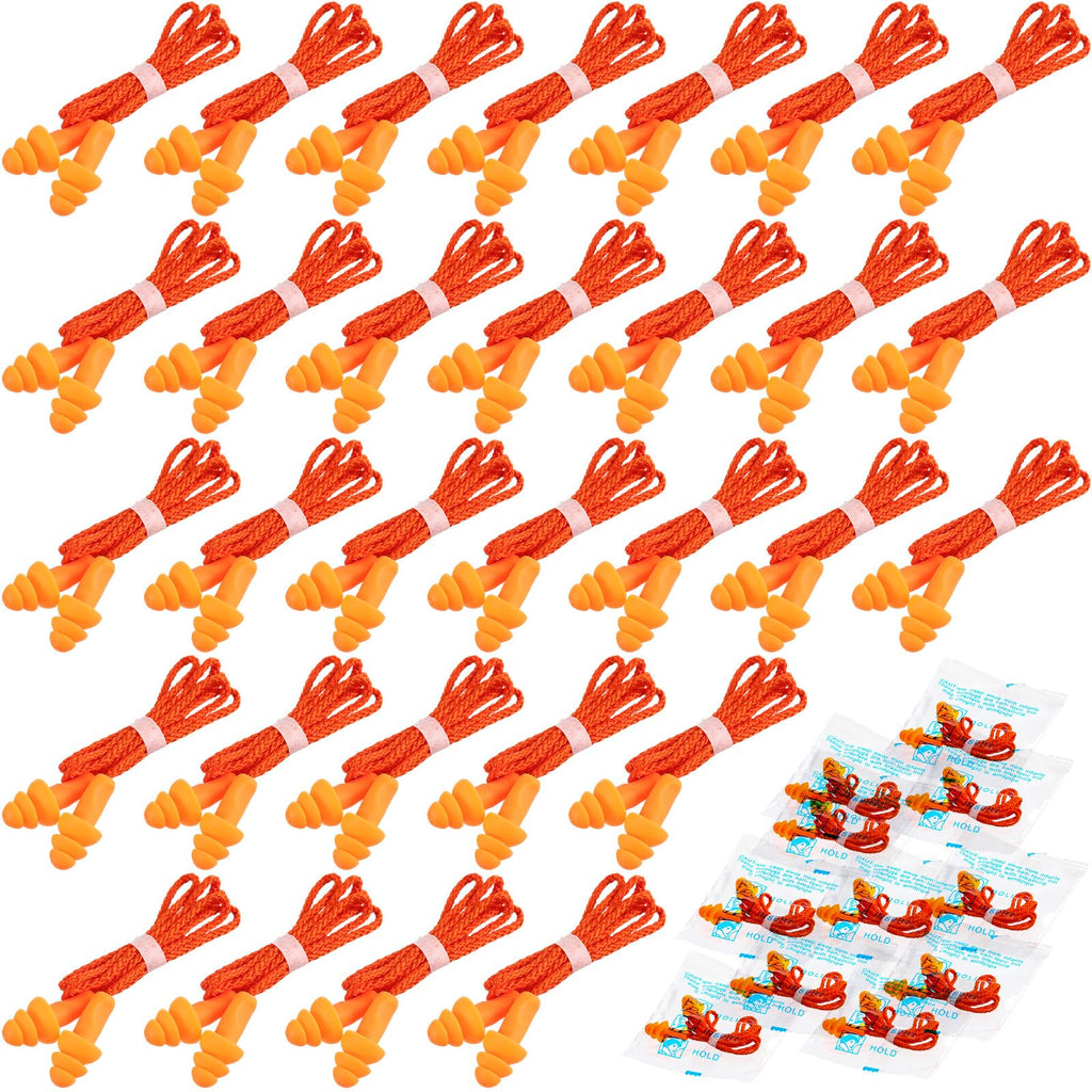Tondiamo 200 Pairs Ear Plugs Reusable Silicone Earplugs with Cord Sleeping Individually Wrapped Hearing Protection Noise Cancell