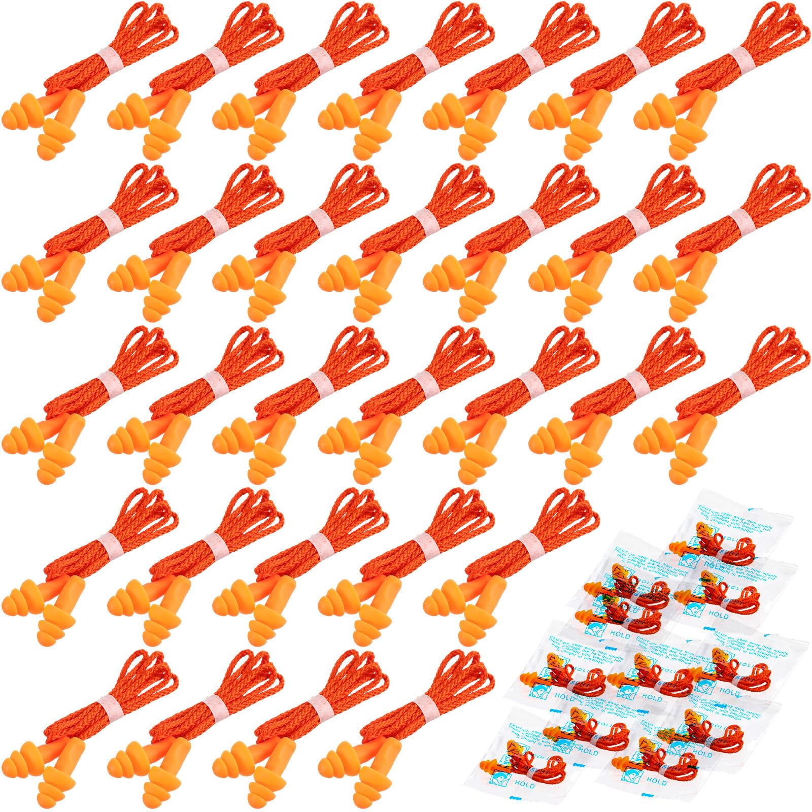 Tondiamo 200 Pairs Ear Plugs Reusable Silicone Earplugs with Cord Sleeping Individually Wrapped Hearing Protection Noise Cancell