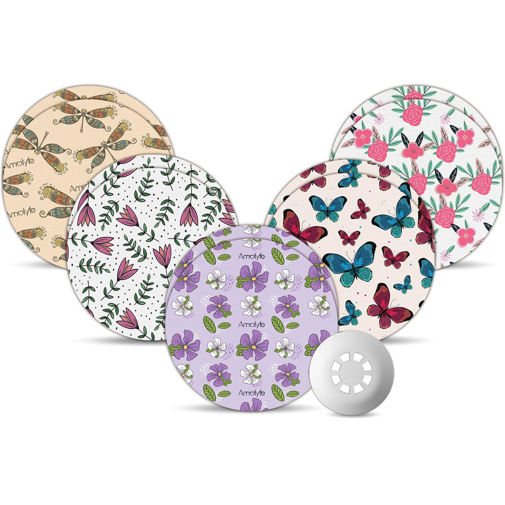 Libre 3 Sensor Covers Waterproof Flowers, Amolyfe 10 Pack Freestyle Libre 3 Plus Covers, Bump-Proof with Hard Cap, Breathable CG