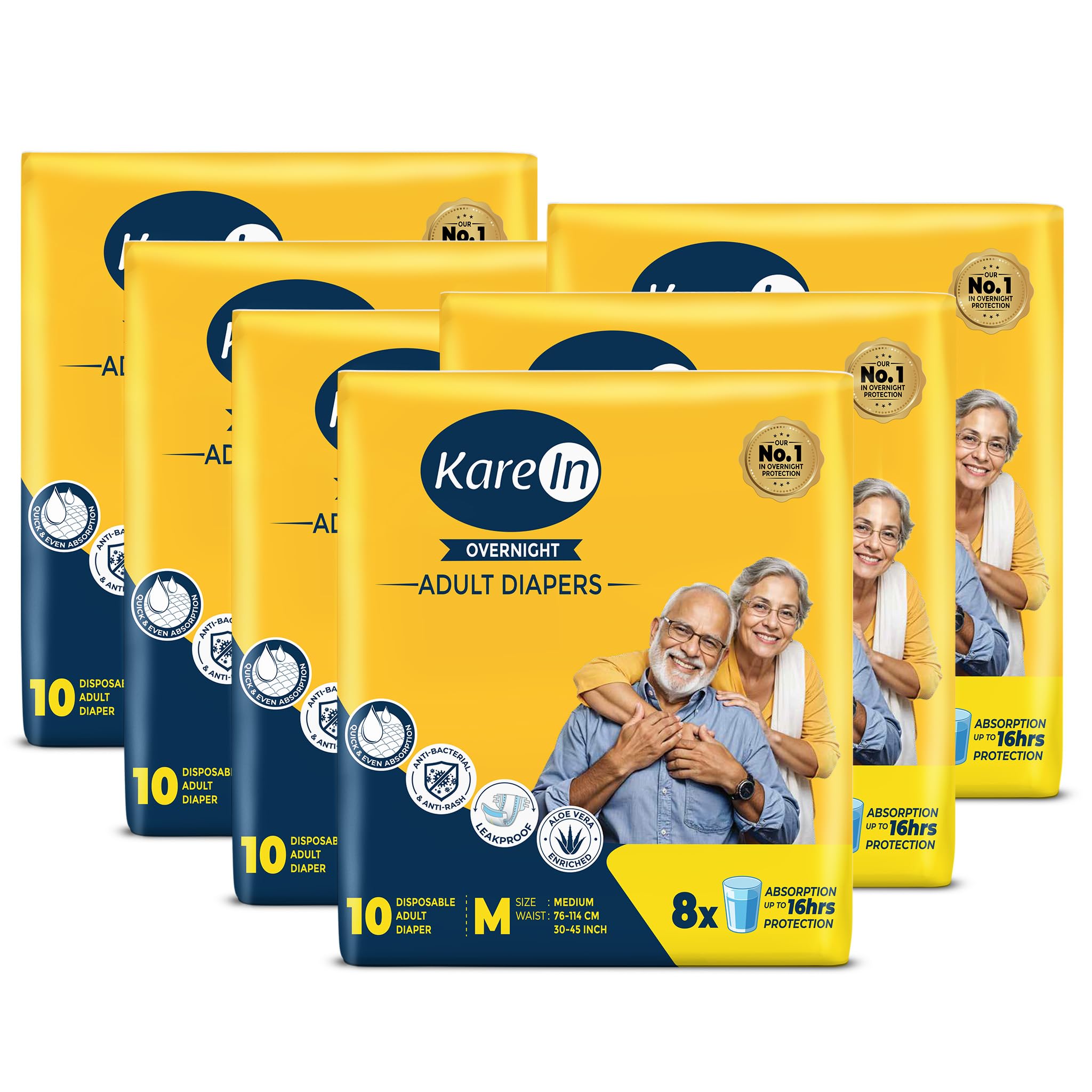 Karein Overnight Adult Diaper Tape M Size, Medium, Waist (75100 Cm 3040), 60 Unit, Long Protection Hour, Unisex, Quick & Eve