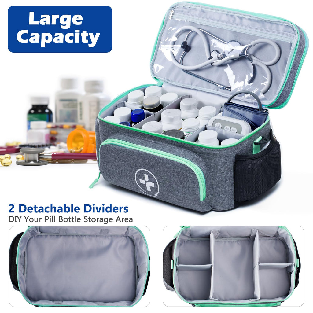 BAGSFY Travel Medicine Bag Organizer with Mini Medication Bag, Double Layers First Aid Kit Empty, Lockable Pill Bottle Organizer