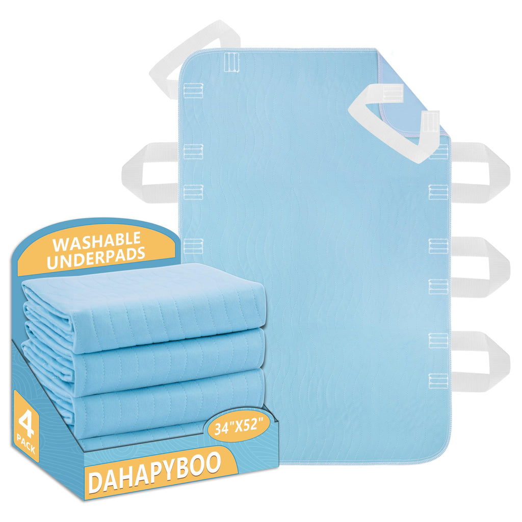 DAHAPYBOO Improvia Positioning Bed Pad 34x52 with 8 Reinforced Handles,Washable Underpads 4 Pack Incontinence,Heavy Absorbency R