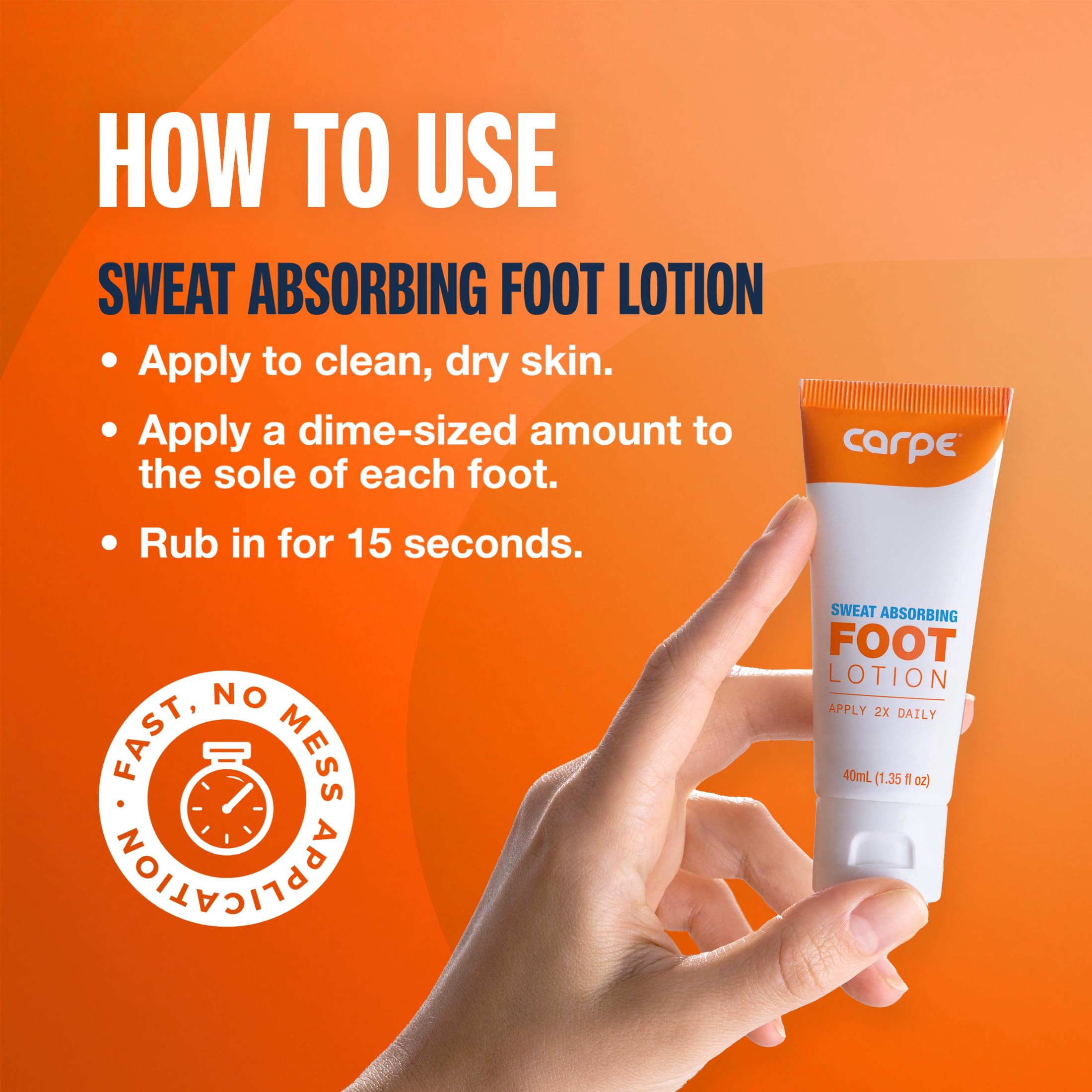 Carpe Sweat Absorbing Foot Lotion, A dermatologist-recommended solution to stop sweaty, smelly feet, Helps prevent blisters, Gre