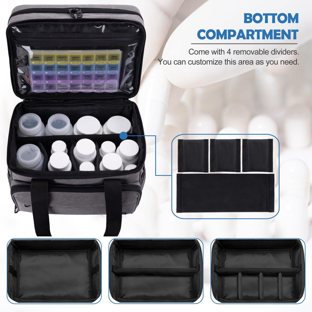 LIZSEN Large Medicine Storage Bag, Double Layer Pill Bottle Organizer Storage Bag with Lockable Zipper, Medication Travel Bag Ca