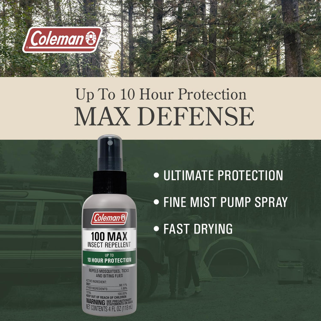 Coleman Insect Repellent Spray - 100% MAX DEET Insect Repellent Pump Spray, Protection Against Ticks, Mosquitoes, chiggers, gnat