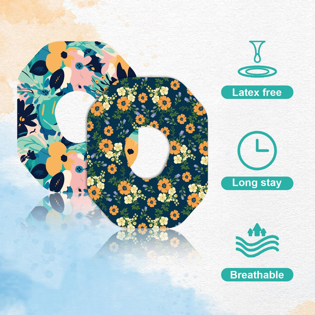 25pcs Adhesive Over Patches for Dexcom G7, Spring Flower Style Waterproof Breathable Sweatproof Sensor Cover, Floral CGM Overpat