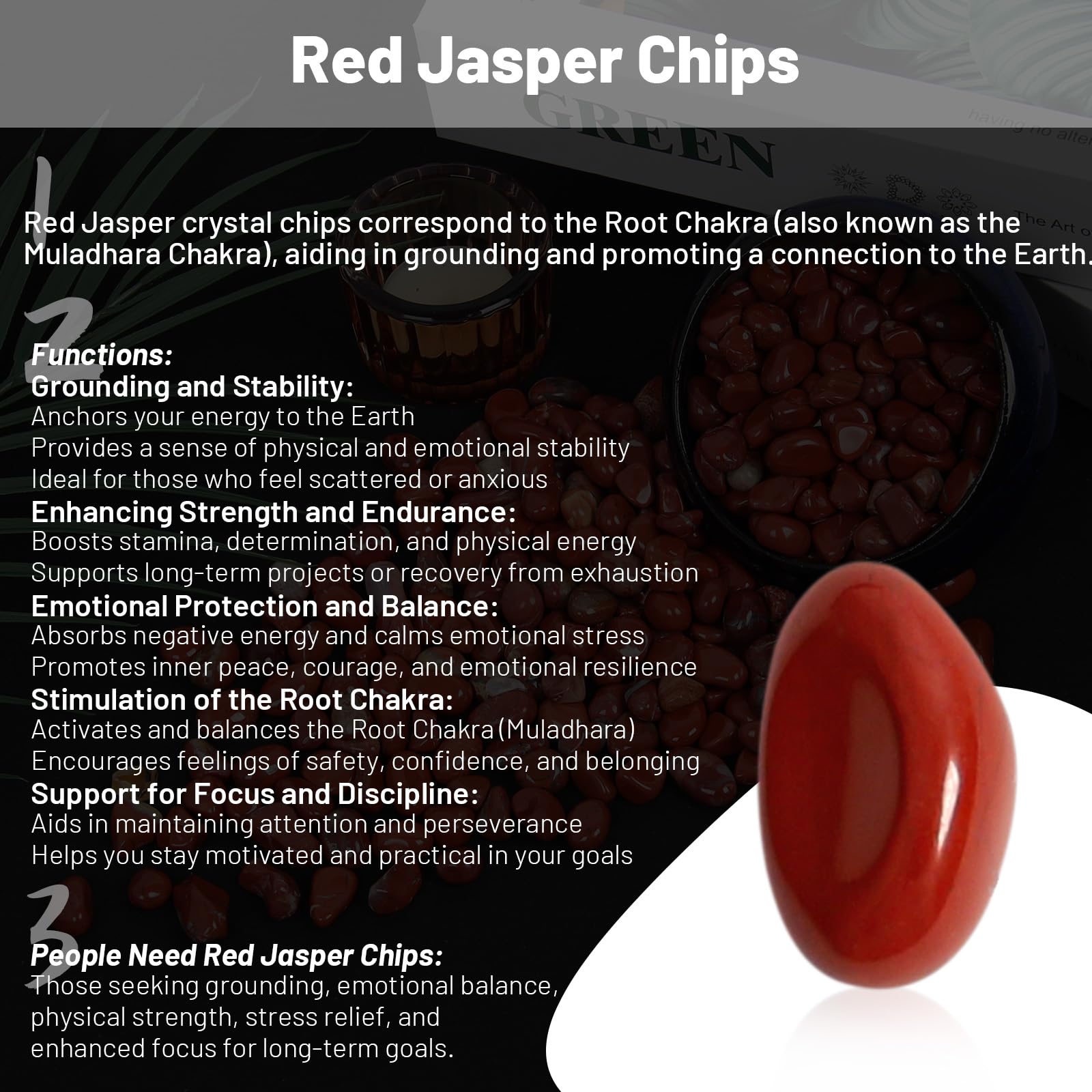 Orientrea 1.1lb Natural Red Jasper Crystal Chips - Red Jasper Healing Crystals Chips, Crushed Crystal Gemstones for Crafts, Beau