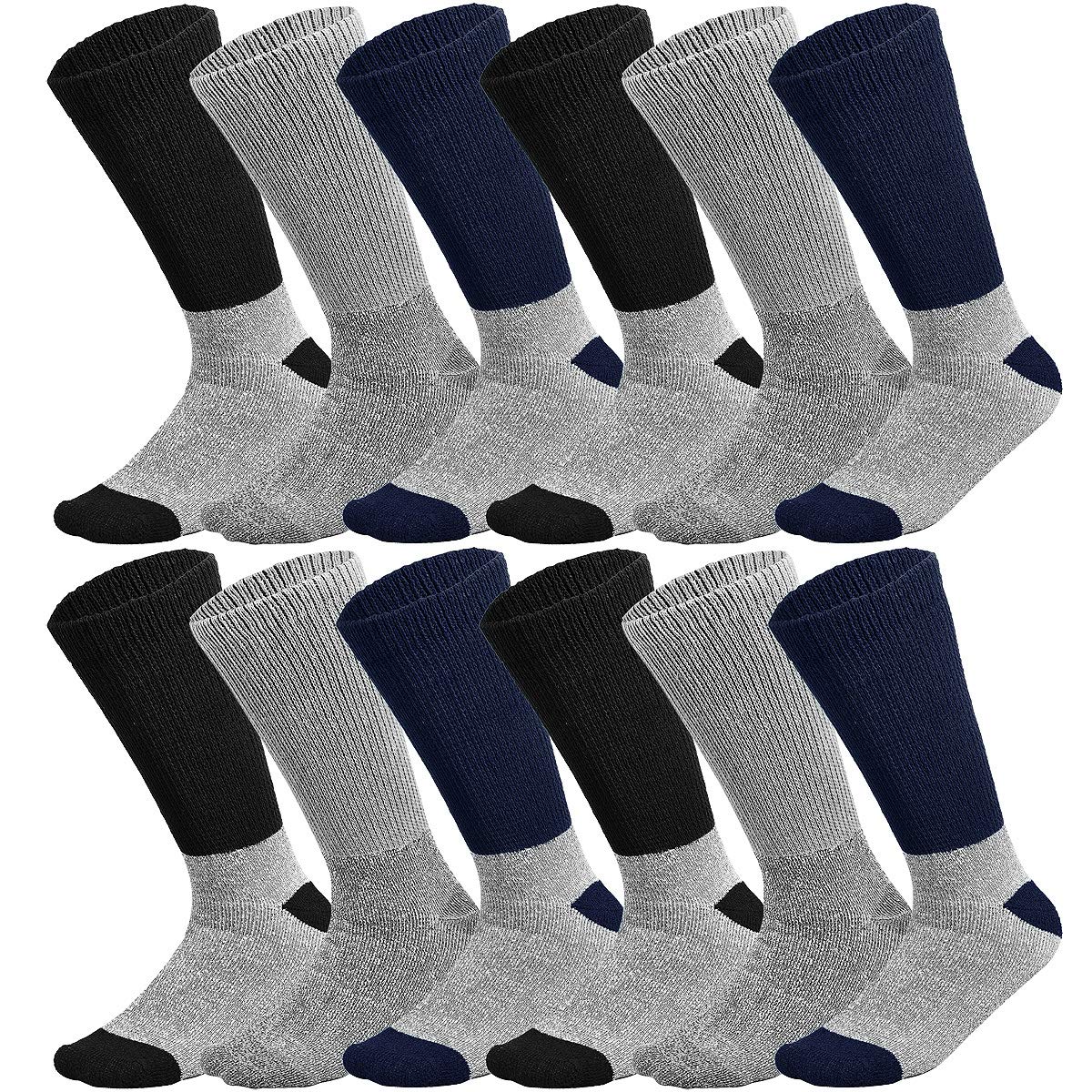 Doctor Recommend Thermal Diabetic Socks Keep Foot Warm Non-Binding Crew Socks For Men Women 12-Pack (10-13 Men Size, 12 Pairs As