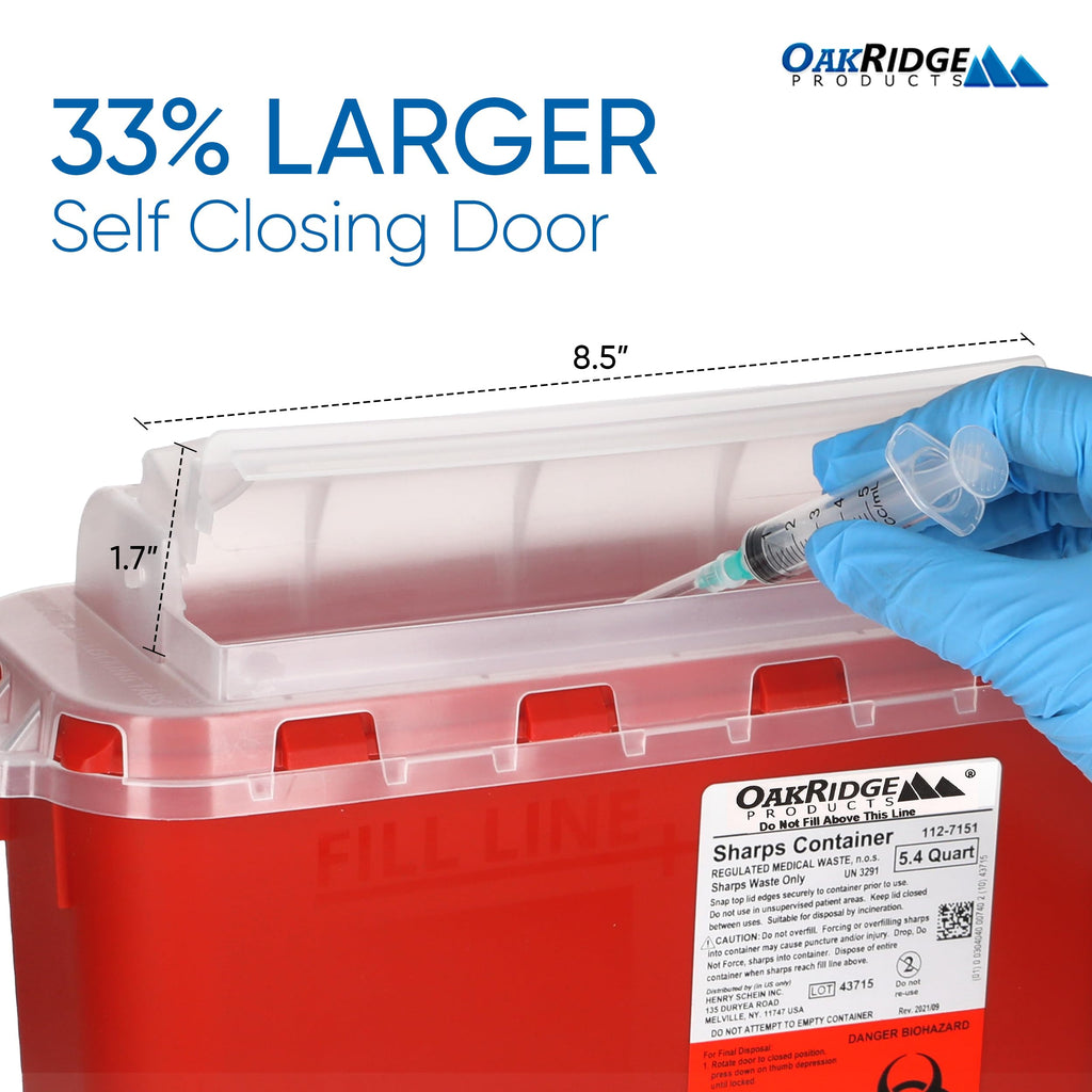 Oakridge Products Transparent Sharps Container for Home Use and Professional 5.4 Quart (1-Pack), Touchless Biohazard Needle and