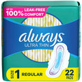 Always Ultra Thin Daytime Pads with Wings - Size 1, Unscented, 22 ct