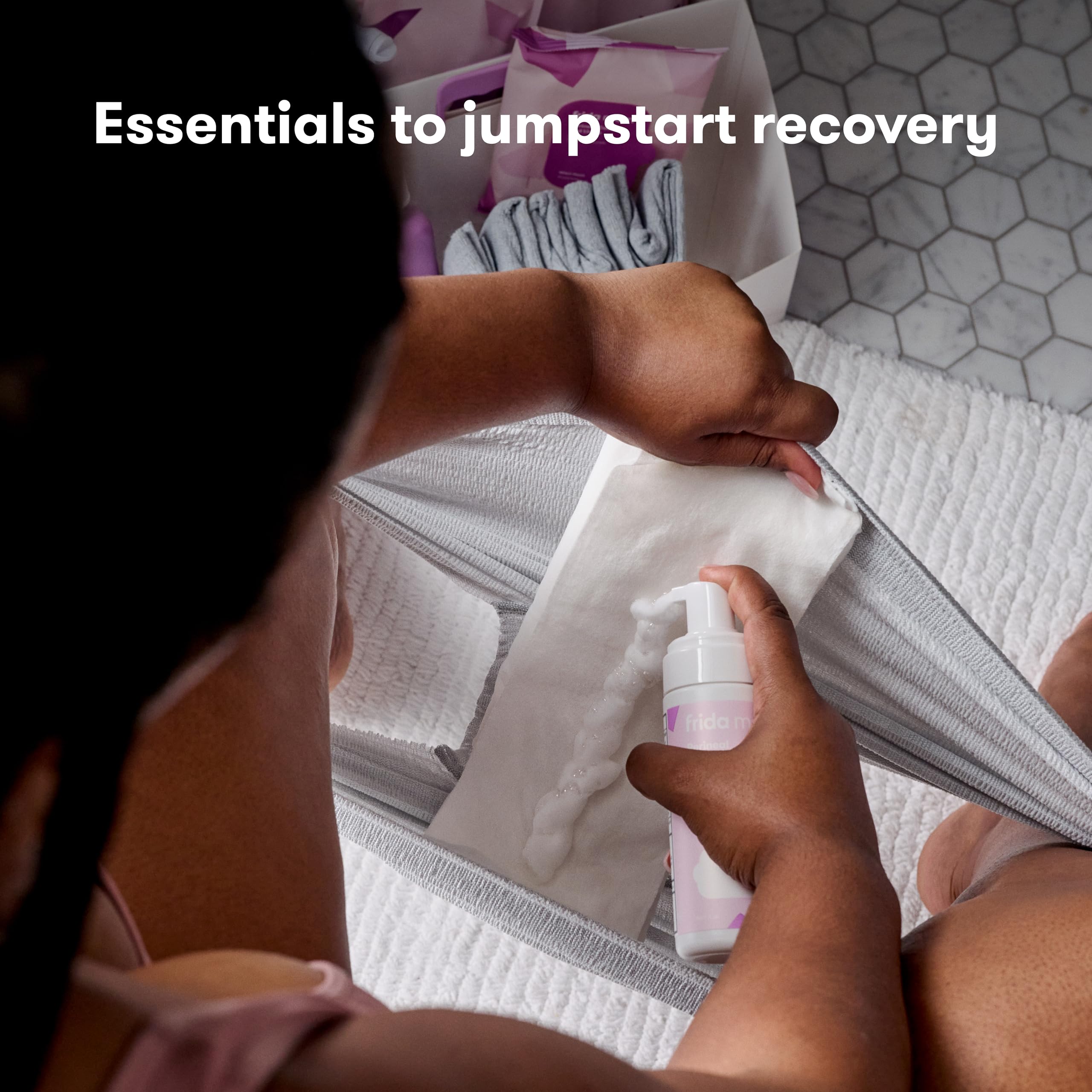 Frida Mom Postpartum Recovery Essentials Kit, Includes Disposable Underwear, Instant Ice Maxi Pads, Perineal Healing Foam, Perin