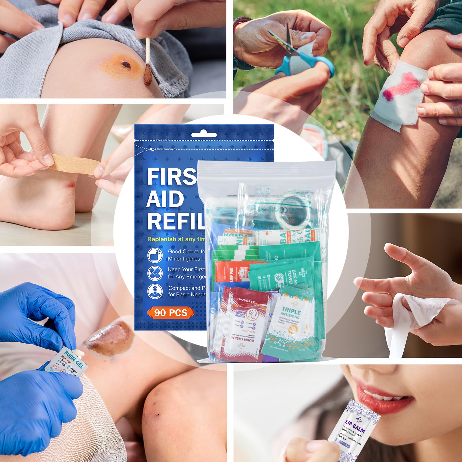 SuccorWare 90 Pieces First Aid Refill Kit - Wound Care Kit Includes Bandages for Home, Travel, Hiking - Portable Replacement Kit