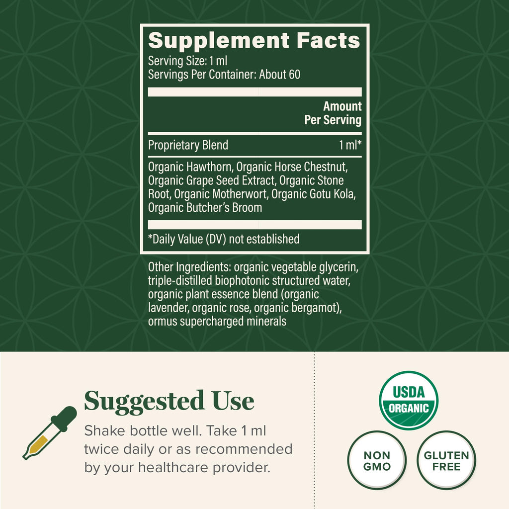 Global Healing Plant-Based Vein Health Liquid Vegan Supplement Drops to Support Blood Flow & Circulation, Helps with Spider & Va