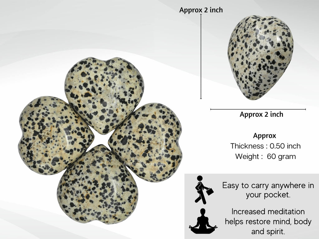 Amazing Gemstone Dalmatian Jasper Crystal Heart Palm Stone - Pocket Massage Worry Stone for Natural Body Chakra Balancing, Reiki