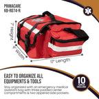 PrimaCare KB-RO74-R First Responder Bag for Trauma, 17 x 9 x 7, Red