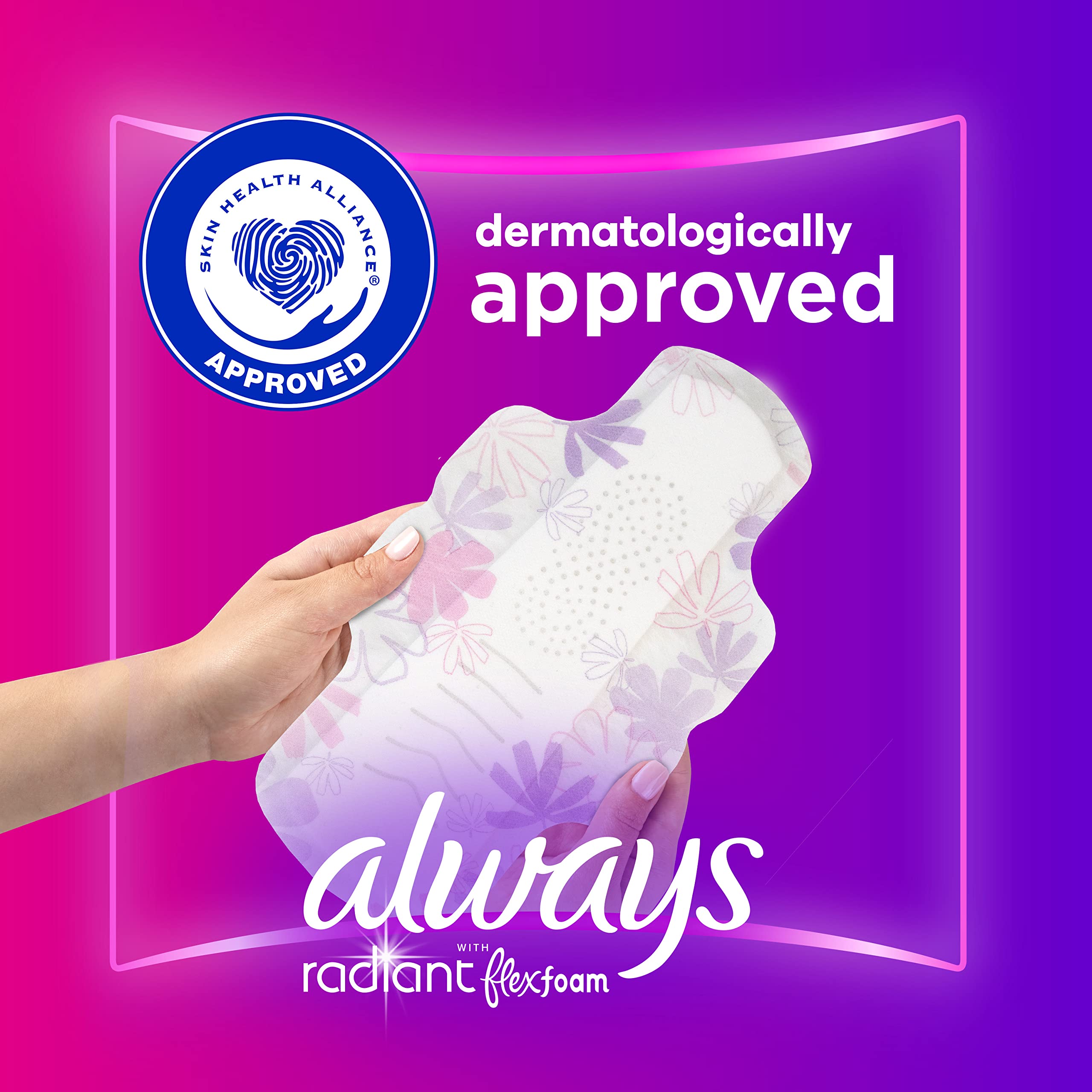 Always Radiant Feminine Pads for Women, Size 2 Heavy, with Wings, Scented, 36 CT