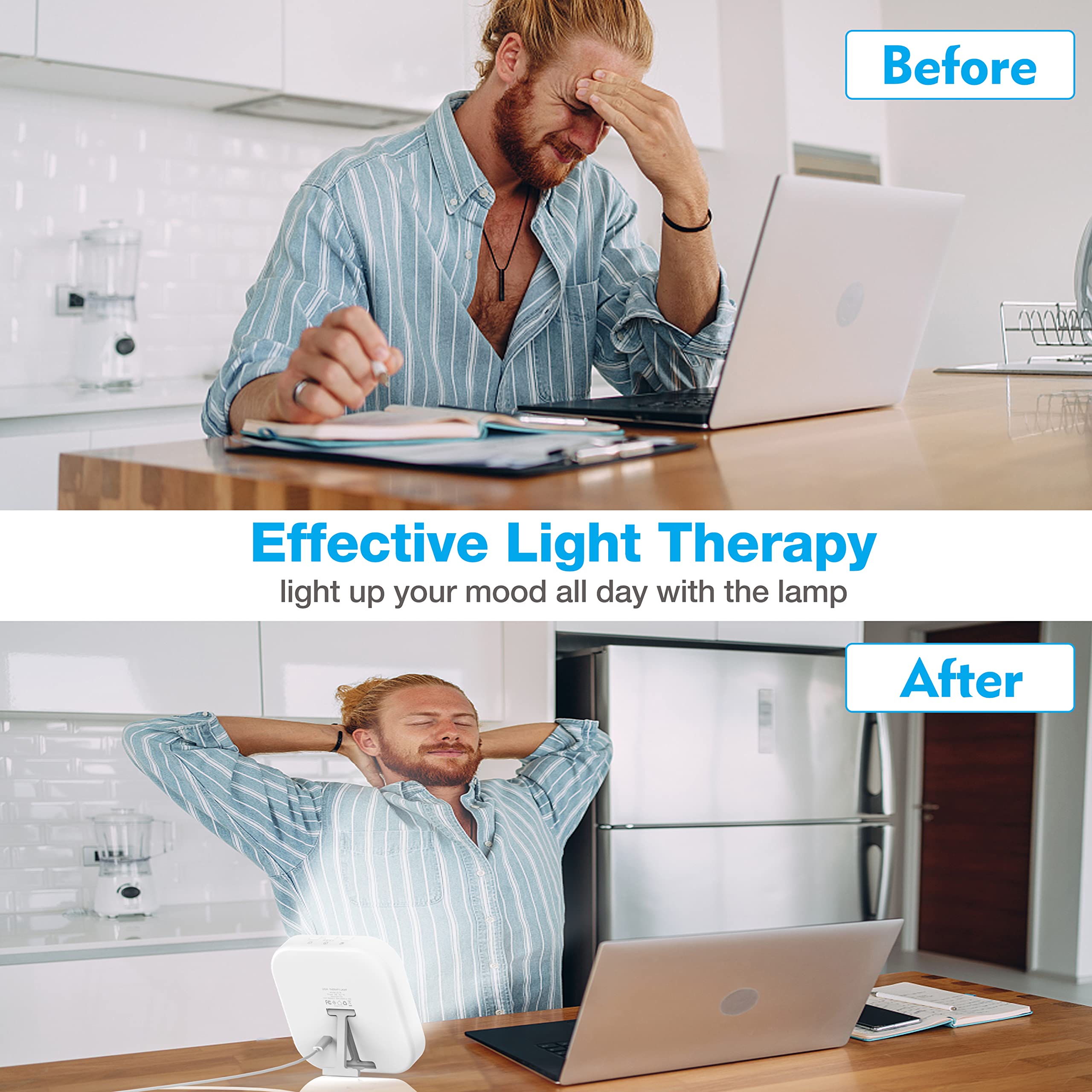 Qoosseine Light Therapy Lamp - 10000 Lux UV-Free Light Box with 4 Brightness Levels, 4 Color Temperatures, 4 Timer Functions and