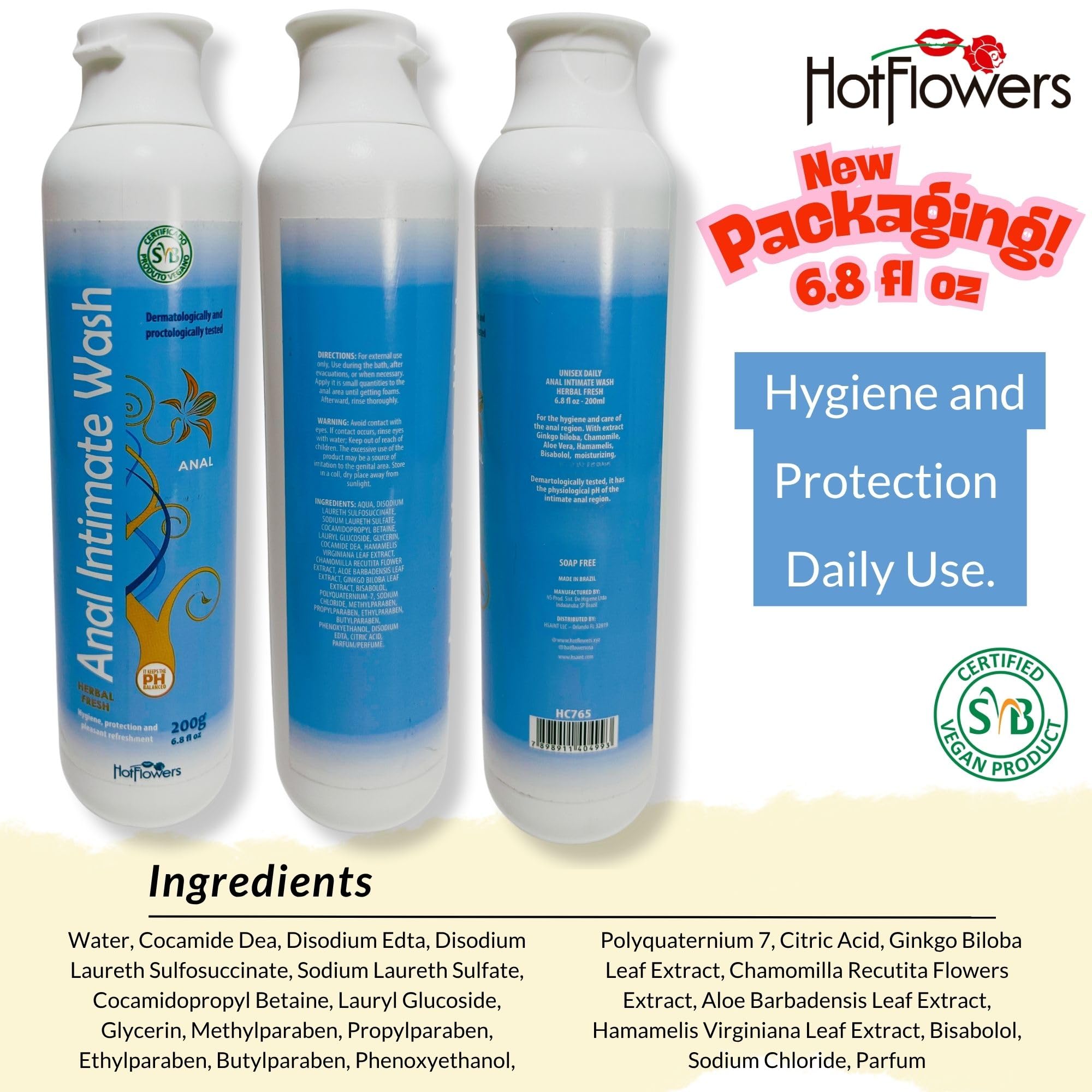 HOT FLOWERS Herbal Fresh Unisex Anal Intimate Wash for Personal Care, pH Balanced for Essentials Body Health, Daily Use, Dry Ski