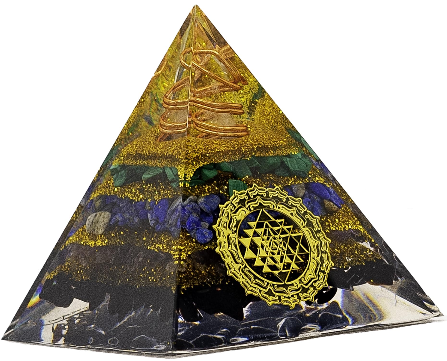 Obsidian Orgone Pyramid Charged for Wealth, Happiness, and Good Fortune, Genuine Crystals and Healing Stones, Malachite, Lapis L