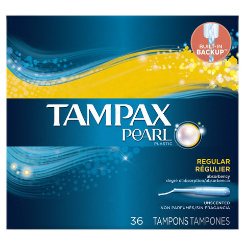 Tampax Pearl Plastic Regular Absorbency Unscented Tampons, 36 Count