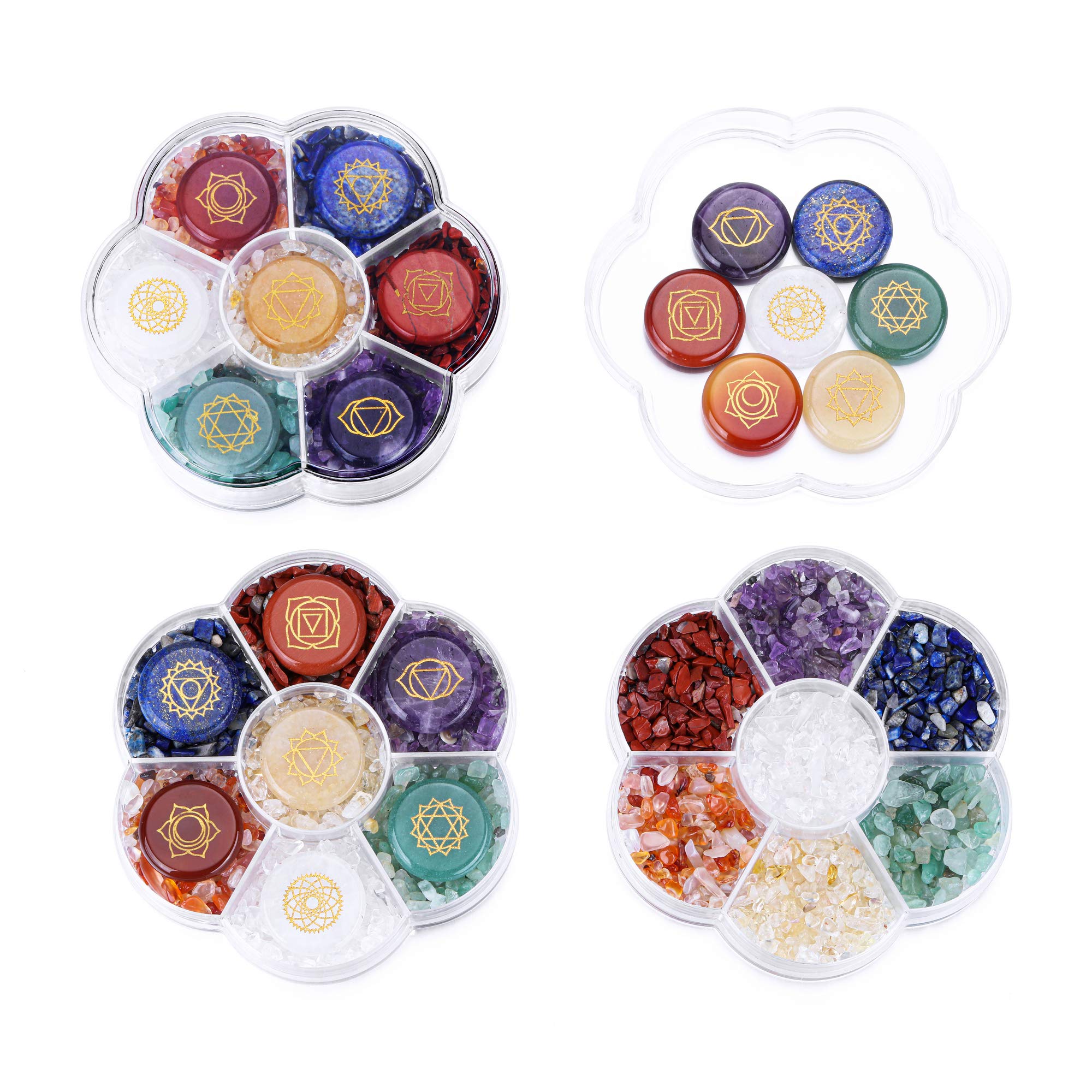 CrystalTears 7 Chakra Crystal Stones Natural Reiki Healing Crystals Gemstones with Engraved Chakra Symbol Tumbled Polished Chakr