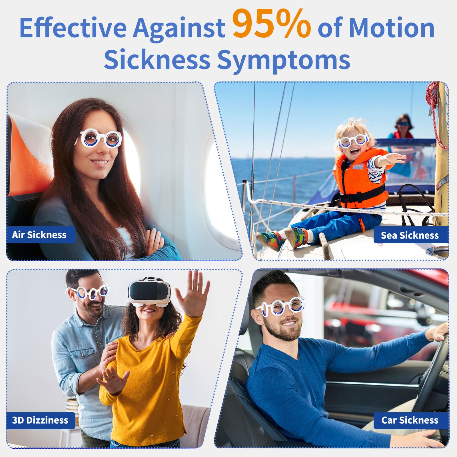 Hion Motion Sickness Glasses,Relieve Carsickness Airsickness Seasickness Ultra-Light Portable Nausea Vertigo Glasse, No Lens Liq