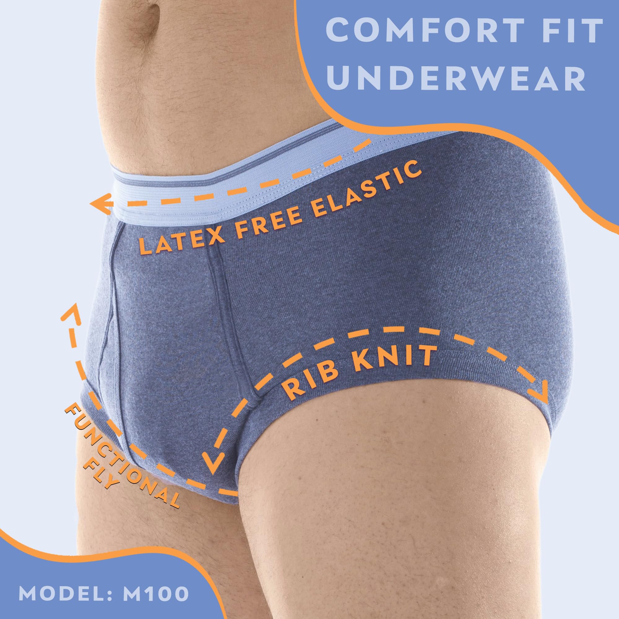 Wearever Incontinence Underwear for Men - Reusable & Washable Mens Bladder Control Briefs with Regular Absorbency - Leak Proof