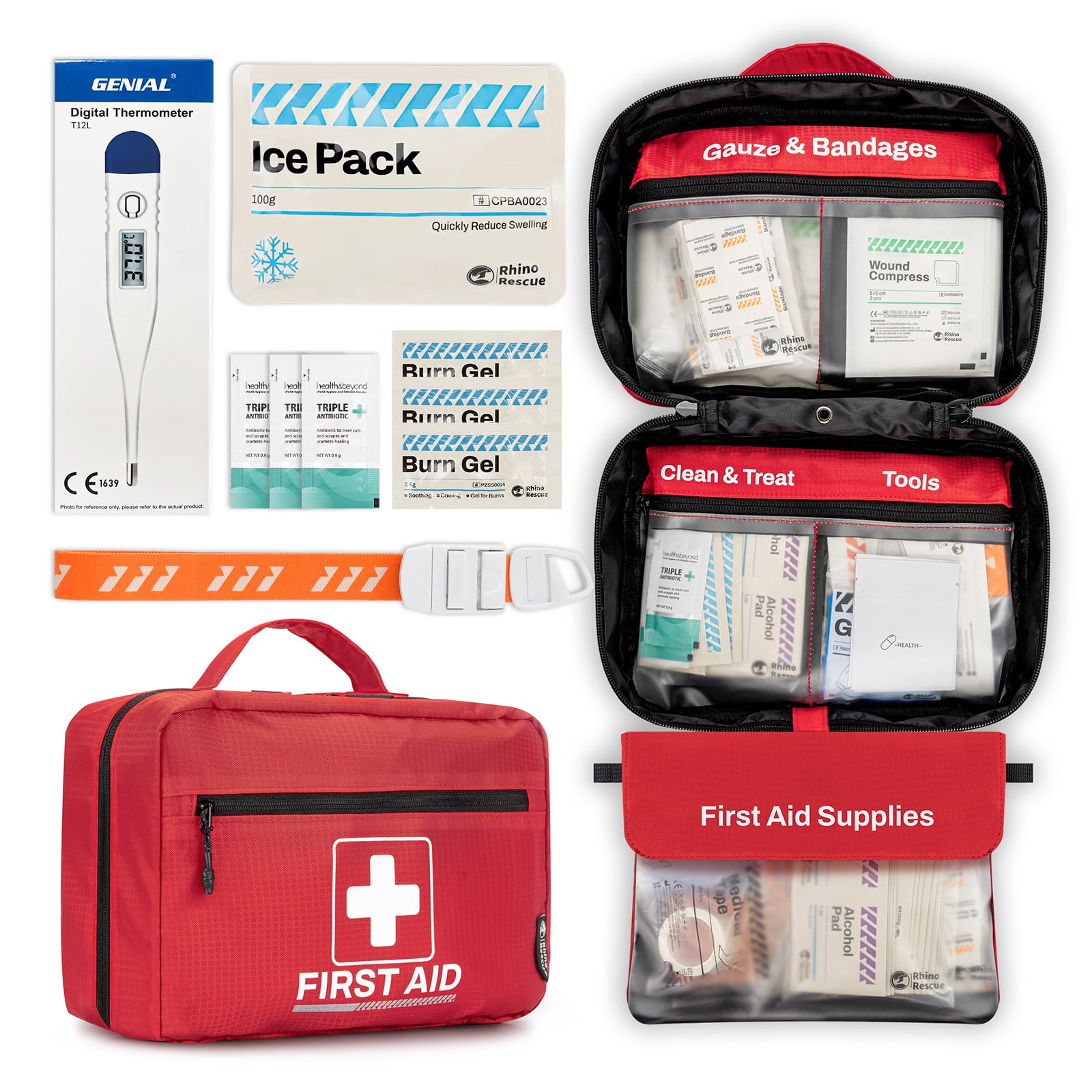 RHINO RESCUE 240 Piece All-Purpose First Aid Kit, Home & Office Professional Medical Supplies, Ideal for Emergency, School, Busi