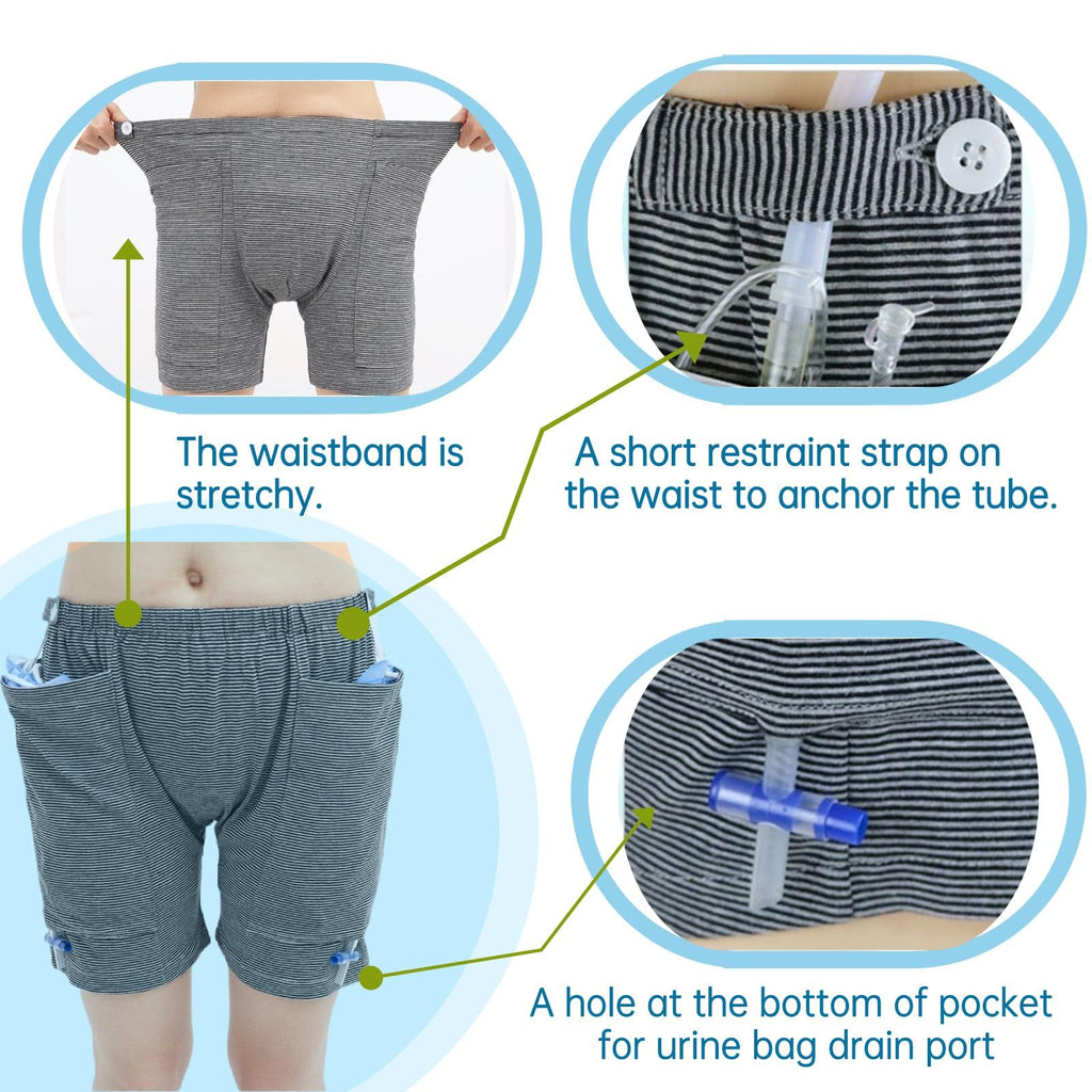 Incontinence Care Trousers, Catheter Underwear for Elderly with Double Pockets, Urinate Drainage Bag Pants for Catheter Nephrost