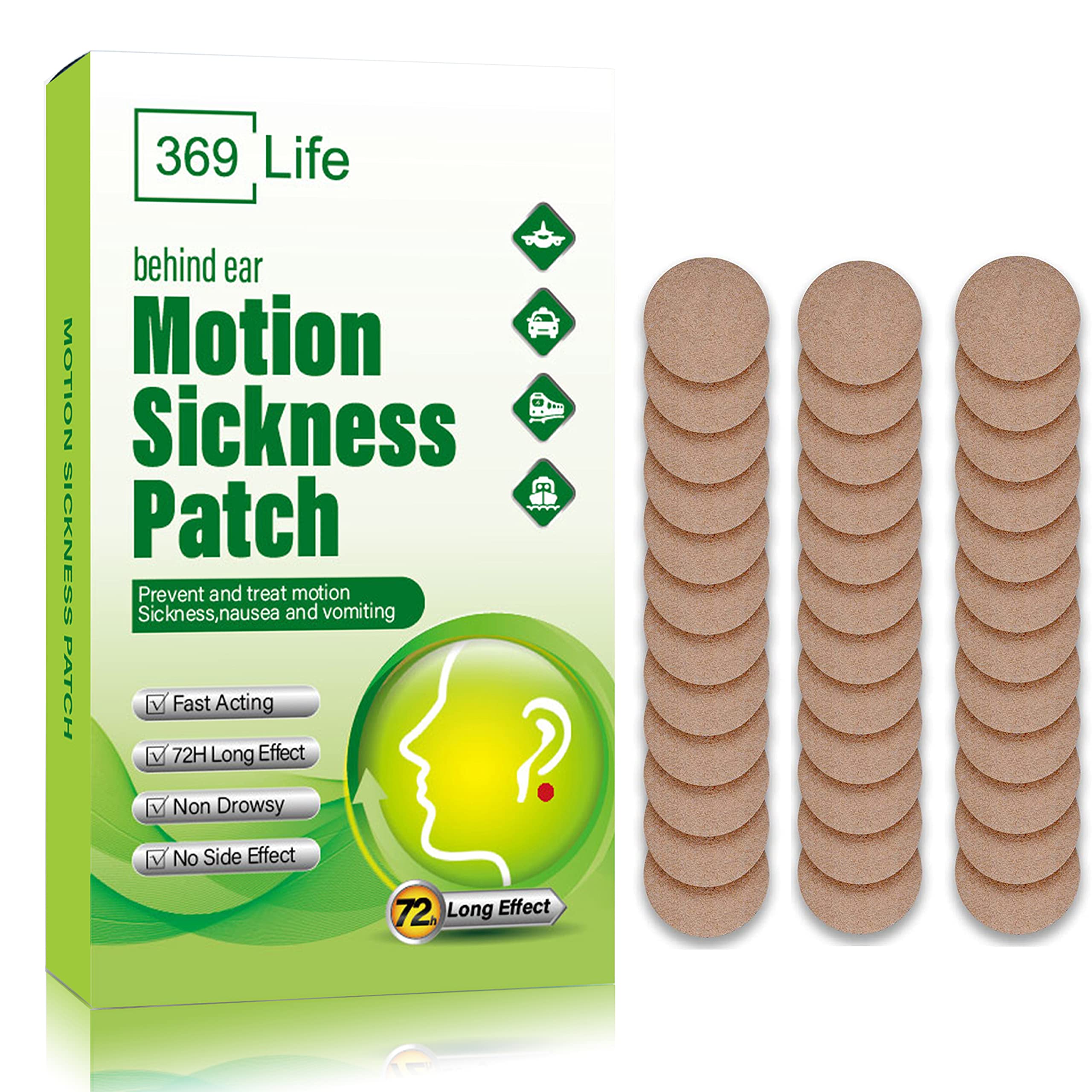 369 Life Motion Sickness Patches for Car and Boat Rides, Ships, Cruise and Airplane & Other Forms of Transport - Travel Essentia