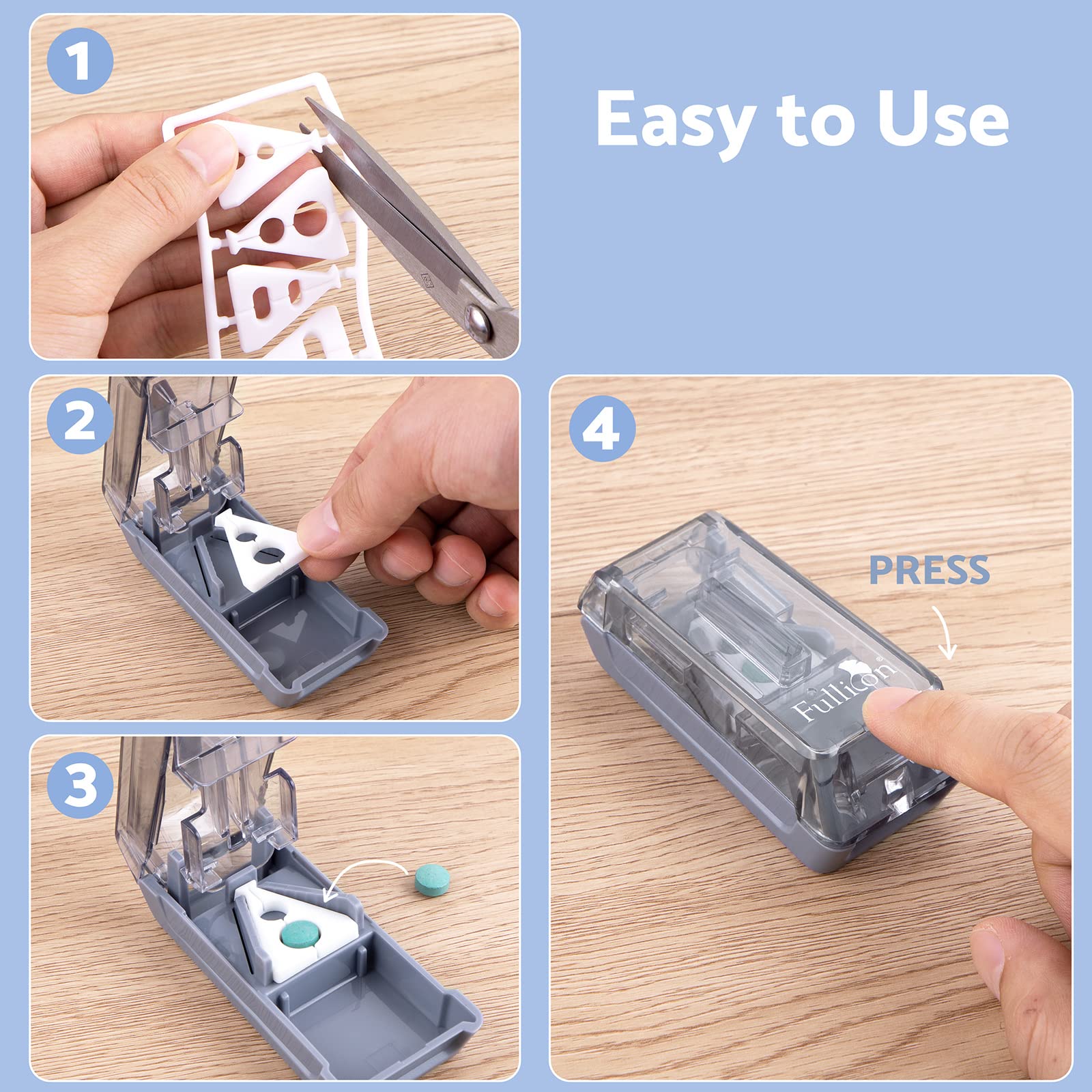 Fullicon Pill Cutter for Small or Large Pills, Pill Splitter with V-Shape Holder, Medicine Slicer with Sharp Blade,Tablet Splitt