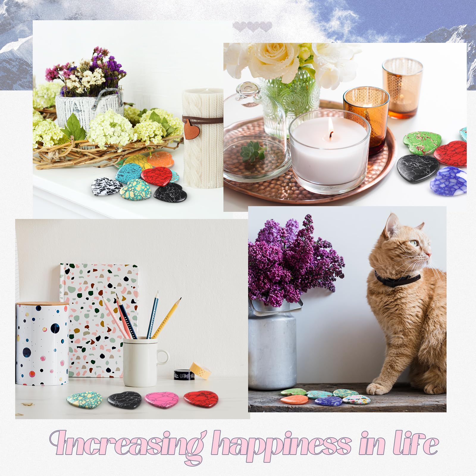 Nuenen 40 Pcs 1.4 Inch Heart Stone Bulk Valentines Gifts Heart Shaped Rock Worry Stone Tiny Trinkets Healing Crystal Gemstone Lo