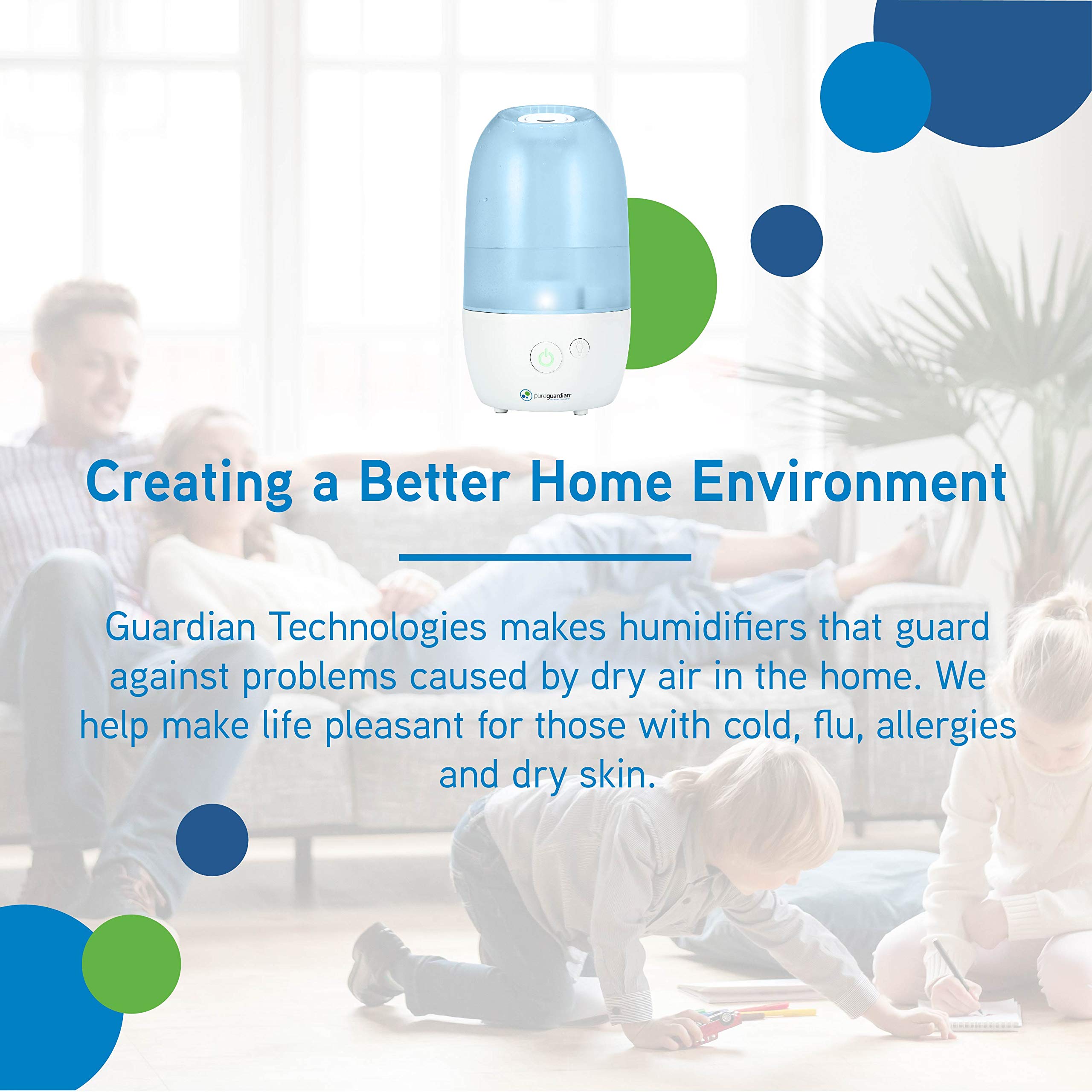 PureGuardian Ultrasonic Cool Mist Humidifier with Aromatherapy Tray, 70-Hour Run Time, 1-Gallon Tank Capacity, 320 Sq. Ft. Cover