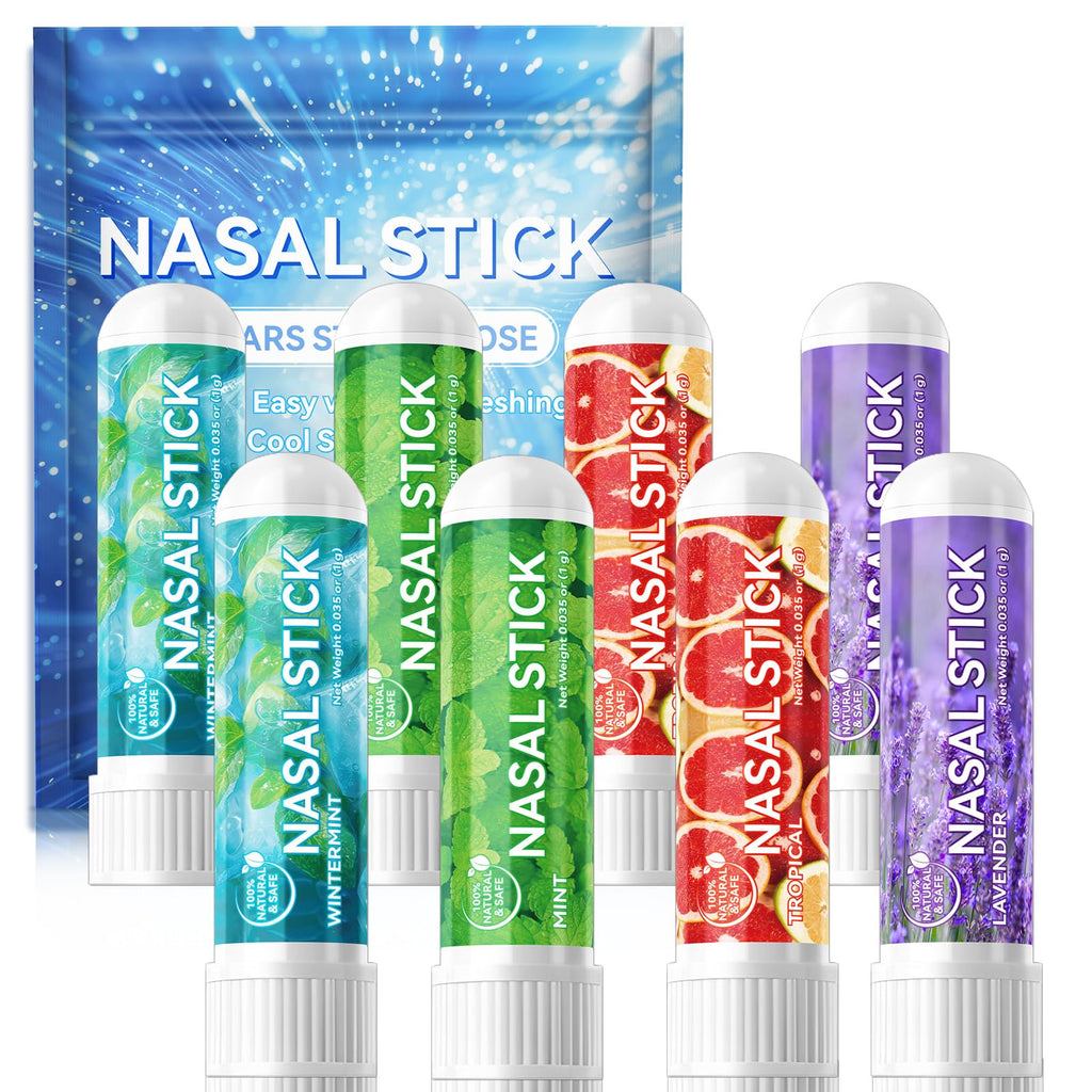 HUALIJIA Nasal Sticks (8 Pack), Nose Inhaler Stick with Essential Oils + Menthol (Mint, Wintermint, Tropical, Lavender) - Enhanc