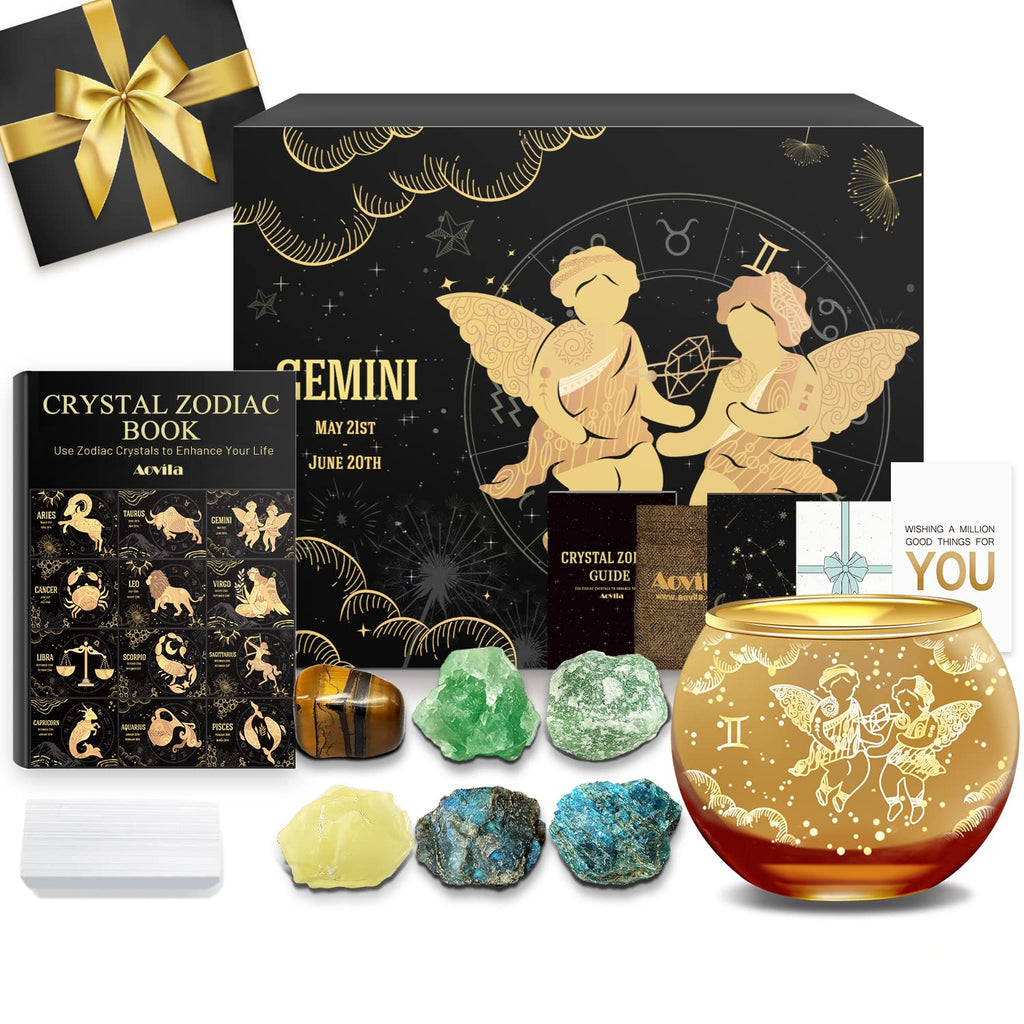 Aovila Gemini Birthday Gifts for Women - Gemini Candle Holder Crystals Birthstones Box Set - Zodiac Astrology Horoscope Gifts fo